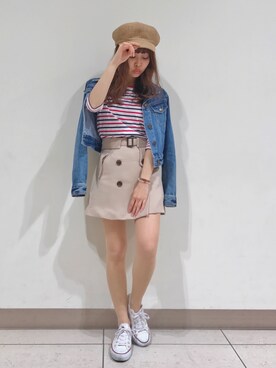 「マリン」｜「アイテム（デニムジャケット）」を使った、knmnyanさん（レディース・152cm）の夏コーディネート