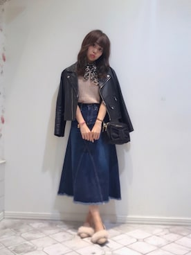 「dazzlin（ダズリン）のアイテム（ライダースジャケット）」を使った、knmnyanさん（レディース・152cm）の秋コーディネート