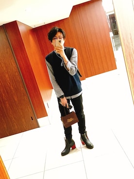 「ha | za | ma（ハザマ）のアイテム」を使った、まっつぁあんさん（メンズ・174cm）の春コーディネート