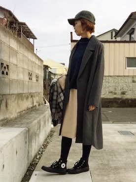 「アイテム（タイツ/ストッキング、ブルー系）」を使った、めんめさんさん（レディース・163cm）の冬コーディネート