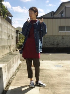 「WEAR昭和部」｜「アイテム（デニムジャケット）」を使った、めんめさんさん（レディース・163cm）の秋コーディネート