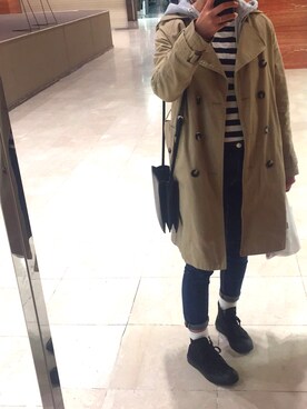 「DISCOAT（ディスコート）のアイテム（トレンチコート）」を使った、asakumaさん（レディース・154cm）の冬コーディネート
