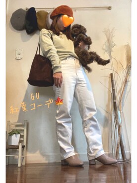 「ピスタチオ」｜「アイテム（ハンチング/ベレー帽）」を使った、nagiさん（レディース・154cm）の秋コーディネート