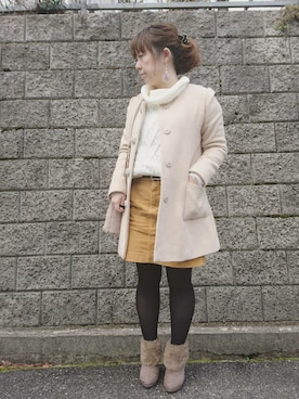 「CECIL McBEE（セシルマクビー）のアイテム（ノーカラージャケット）」を使った、nikoさん（レディース・155cm）の冬コーディネート