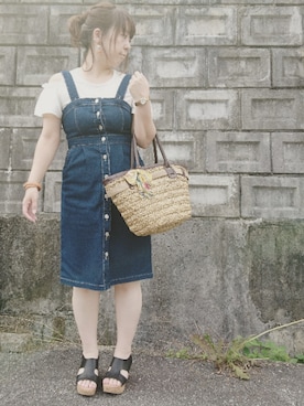 「AS KNOW AS plus（アズノゥアズプラス）のアイテム（かごバッグ）」を使った、nikoさん（レディース・155cm）の夏コーディネート