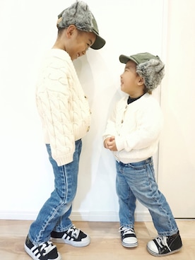 「アイテム（カーディガン/ボレロ）」を使った、eito0320さん（キッズ・110cm）の秋コーディネート