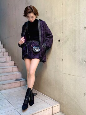スカート【新品】W26 ディーゼル ミニスカート デニム ツイード ラメ入り 黒 紫