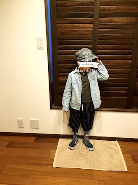 「DAISO（DAISO）のアイテム（キャスケット）」を使った、りくさん（キッズ・110cm）の冬コーディネート