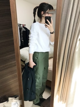 「バスクシャツ」｜「アイテム（トレンチコート）」を使った、yukkoさん（レディース・150cm）の春コーディネート