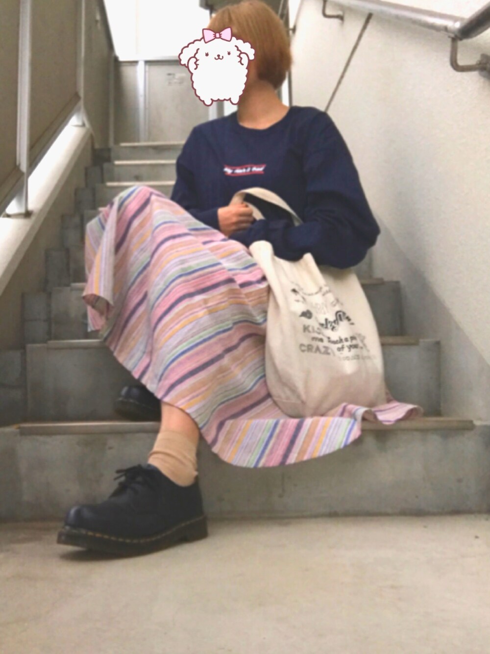 「My Hair is Bad、LUCKY TAPES、邦楽、発売日、パラビオン、スウェット、バンドファッション、ドクターマーチン3ホール」｜「My Hair is Badのアイテム（Tシャツ/カットソー、その他）」を使った、メロさん（レディース・162cm）の秋コーディネートの1枚目の写真
