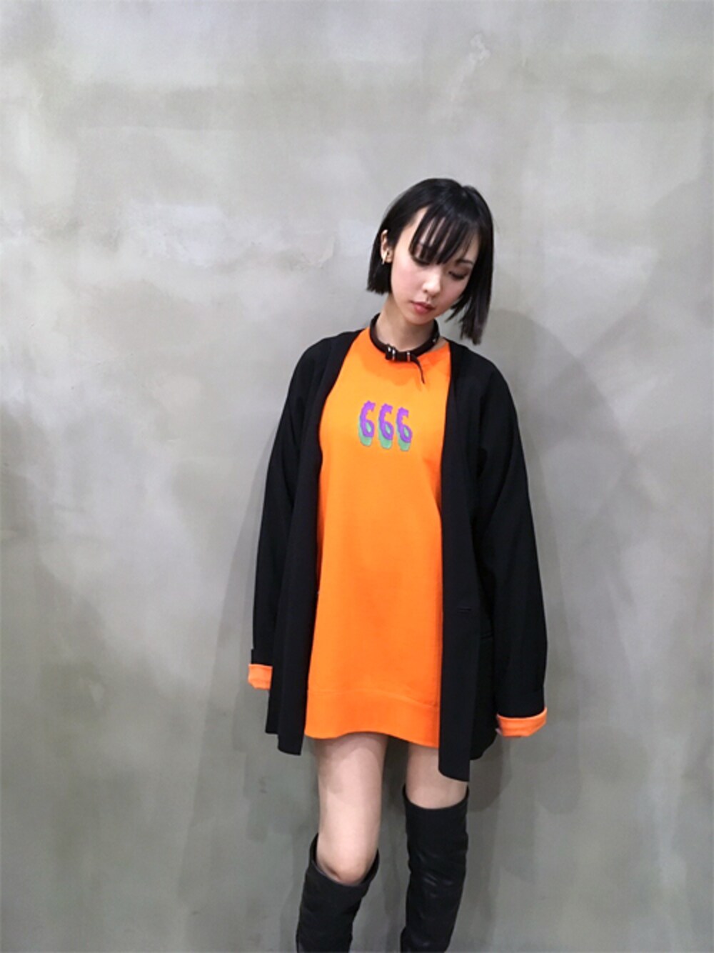 「MUZE、H＞FRACTAL、BLACKTRIANGLEDESIGN」｜「MUZEのMUZE - NO COLLAR JACKET (BLACK)（テーラードジャケット、ブラック系）」を使った、H>FRACTALさん（レディース・167cm）の春コーディネートの1枚目の写真