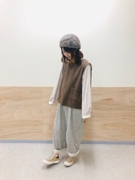 「ノーカラーシャツ」｜「アイテム（その他アウター）」を使った、あらいみきさん（レディース・158cm）の秋コーディネート