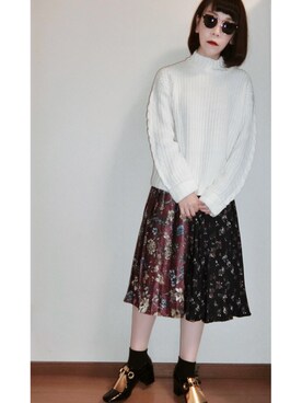 AKANEさんの「【CASUAL】ﾙｰｽﾞﾆｯﾄﾀｰﾄﾙPO」を使ったコーディネート