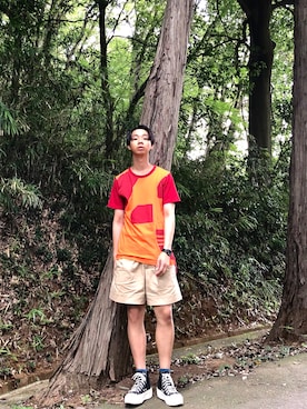 「Onitsuka Tiger × ANDREA POMPILIO（オニツカタイガーアンドレアポンピリオ）のアイテム（パンツ）」を使った、Honeyさん（メンズ・176cm）の夏コーディネート