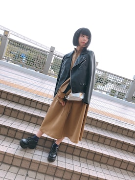 「PAGEBOY（ページボーイ）のアイテム（ライダースジャケット）」を使った、Girls Fashion Collectionさん（レディース・157cm）の春コーディネート