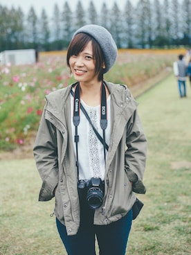 「カメラ女子」｜「アイテム（帽子）」を使った、sakuさん（レディース・157cm）の秋コーディネート