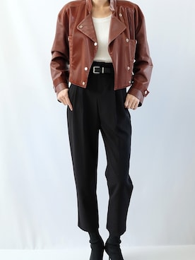 「アイテム（ライダースジャケット、レッド系）」を使った、DAZZEさん（レディース・164cm）の冬コーディネート