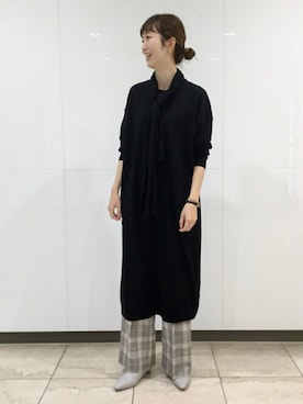 「ロングニット」｜「アイテム（ワンピース/ドレス）」を使った、mayuさん（レディース・162cm）の冬コーディネート