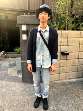 「Abercrombie&Fitch（アバークロンビーアンドフィッチ）のアイテム（カーディガン/ボレロ）」を使った、JasonWongさん（メンズ・178cm）の春コーディネート
