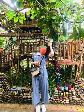 「韓国のアイテム（オールインワン・サロペット、その他）」を使った、劉佳さん（レディース・160cm）の夏コーディネート