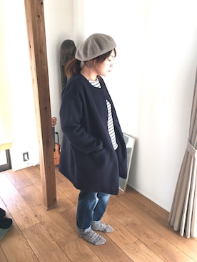 「SM2（エスエムツー）のアイテム（ノーカラージャケット）」を使った、k.shokoさん（レディース・155cm）の冬コーディネート