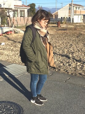 「SM2（エスエムツー）のアイテム（ノーカラージャケット）」を使った、k.shokoさん（レディース・155cm）の冬コーディネート