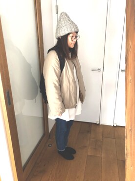 「SM2（エスエムツー）のアイテム（ノーカラージャケット）」を使った、k.shokoさん（レディース・155cm）の冬コーディネート