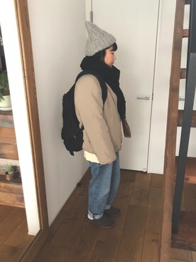 「SM2（エスエムツー）のアイテム（ノーカラージャケット）」を使った、k.shokoさん（レディース・155cm）の冬コーディネート