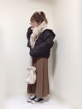 「AS KNOW AS PINKY（アズノゥアズピンキー）のアイテム（ブルゾン）」を使った、はる☻さん（レディース・162cm）の冬コーディネート