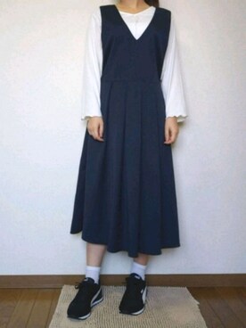 chanaさんの「タックプリーツジャンパースカート」を使ったコーディネート