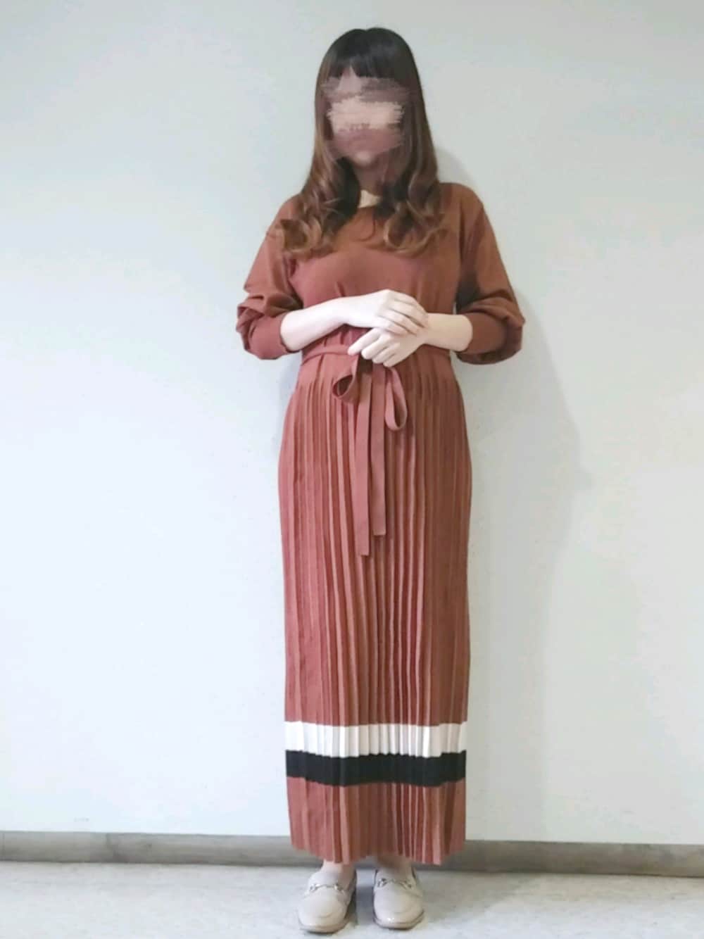 「秋コーデ、ワンピース、マタニティ、低身長、ROPE' PICNIC(ROPE' PICNIC)」｜「ROPE' PICNICのアイテム（ワンピース/ドレス、ブラウン系）」を使った、chanaさん（レディース・152cm）の秋コーディネートの1枚目の写真