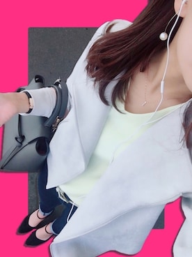 「CELINE」｜「アイテム（ライダースジャケット）」を使った、かわちさん（レディース・165cm）の春コーディネート