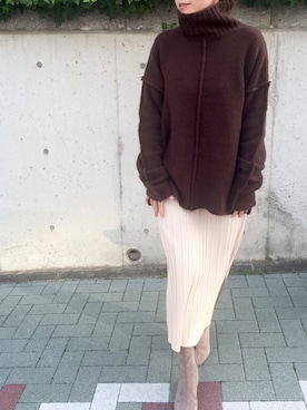 「select MOCA（セレクトモカ）のリンキングオーバーサイズタートルニット（ニット/セーター）」を使った、akaneさん（レディース・158cm）の秋コーディネート