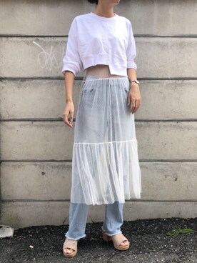 「肌見せ」｜「アイテム（スウェット）」を使った、libluxeさん（レディース・167cm）の夏コーディネート