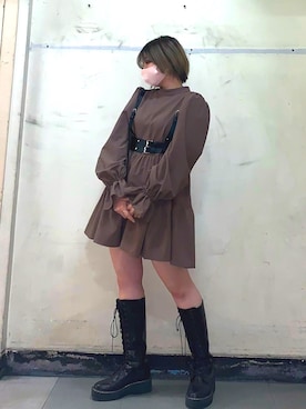 「one after another NICE CLAUP（ワンアフターアナザーナイスクラップ）のアイテム（チュニック）」を使った、ICHISEさん（レディース・147cm）の春コーディネート