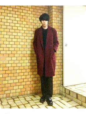 「MR.GENTLEMAN（ミスタージェントルマン）のアイテム（チェスターコート）」を使った、KNCさん（メンズ・176cm）の冬コーディネート