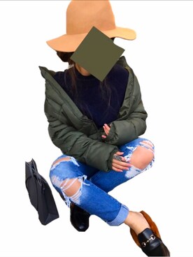 「ハットコーデ」｜「アイテム（ダウンジャケット/コート）」を使った、MAC.さん（レディース・157cm）の冬コーディネート