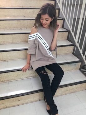 「GGD（ジージーディー）のアイテム（パンツ）」を使った、ROGER AND RAW STAFFさん（レディース・152cm）の夏コーディネート