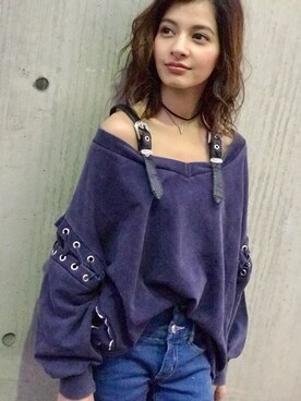 「＃デニム」｜「アイテム（スウェット）」を使った、ROGER AND RAW STAFFさん（レディース・152cm）の秋コーディネート