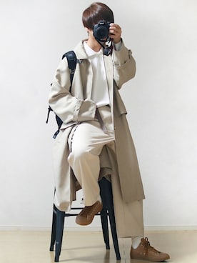 「アイテム（ステンカラーコート）」を使った、あくてぃーさん（メンズ・171cm・20代）の春コーディネート