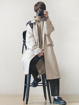 「アイテム（ステンカラーコート）」を使った、あくてぃーさん（メンズ・171cm・20代）の春コーディネート
