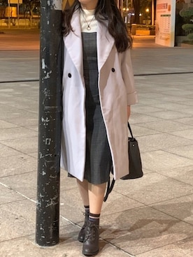 「AS KNOW AS plus（アズノゥアズプラス）のアイテム（チェスターコート）」を使った、Chelleさん（レディース・160cm）の冬コーディネート
