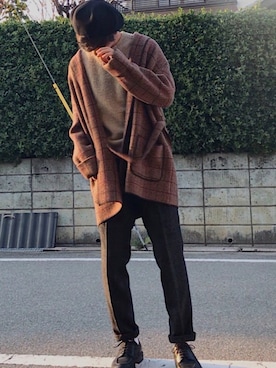 「グレンチェック」｜「アイテム（ハンチング/ベレー帽）」を使った、Dさん（メンズ・178cm）の秋コーディネート