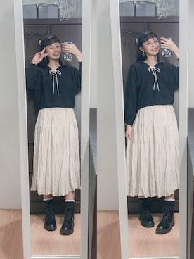 「日系极简」｜「アイテム（ブーツ）」を使った、Lu🇹🇼さん（レディース・162cm）の冬コーディネート