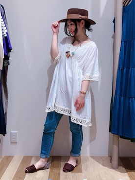 「涼しげ」｜「アイテム（チュニック）」を使った、naaa063さん（レディース・146cm）の春コーディネート