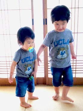 「Moujonjon（ムージョンジョン）のアイテム（デニムパンツ）」を使った、N_K_Rさん（キッズ・90cm）の夏コーディネート