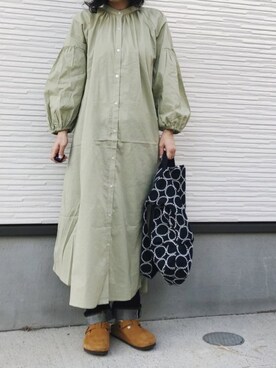 Gu ジーユー のワンピース グリーン系 を使った人気ファッションコーディネート Wear