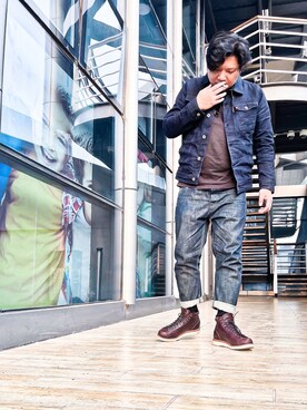 「G-STAR RAW（ジースターロゥ）のアイテム（デニムジャケット）」を使った、无疑潇洒さん（メンズ・178cm）の冬コーディネート