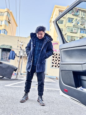 「G-STAR RAW（ジースターロゥ）のアイテム（ピーコート）」を使った、无疑潇洒さん（メンズ・178cm）の冬コーディネート