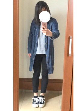 「GU（ジーユー）の(GU)スキニーパンツ OFF WHITE 55（その他パンツ、ブラック系）」を使った、Tomoさん（レディース・160cm）の春コーディネート